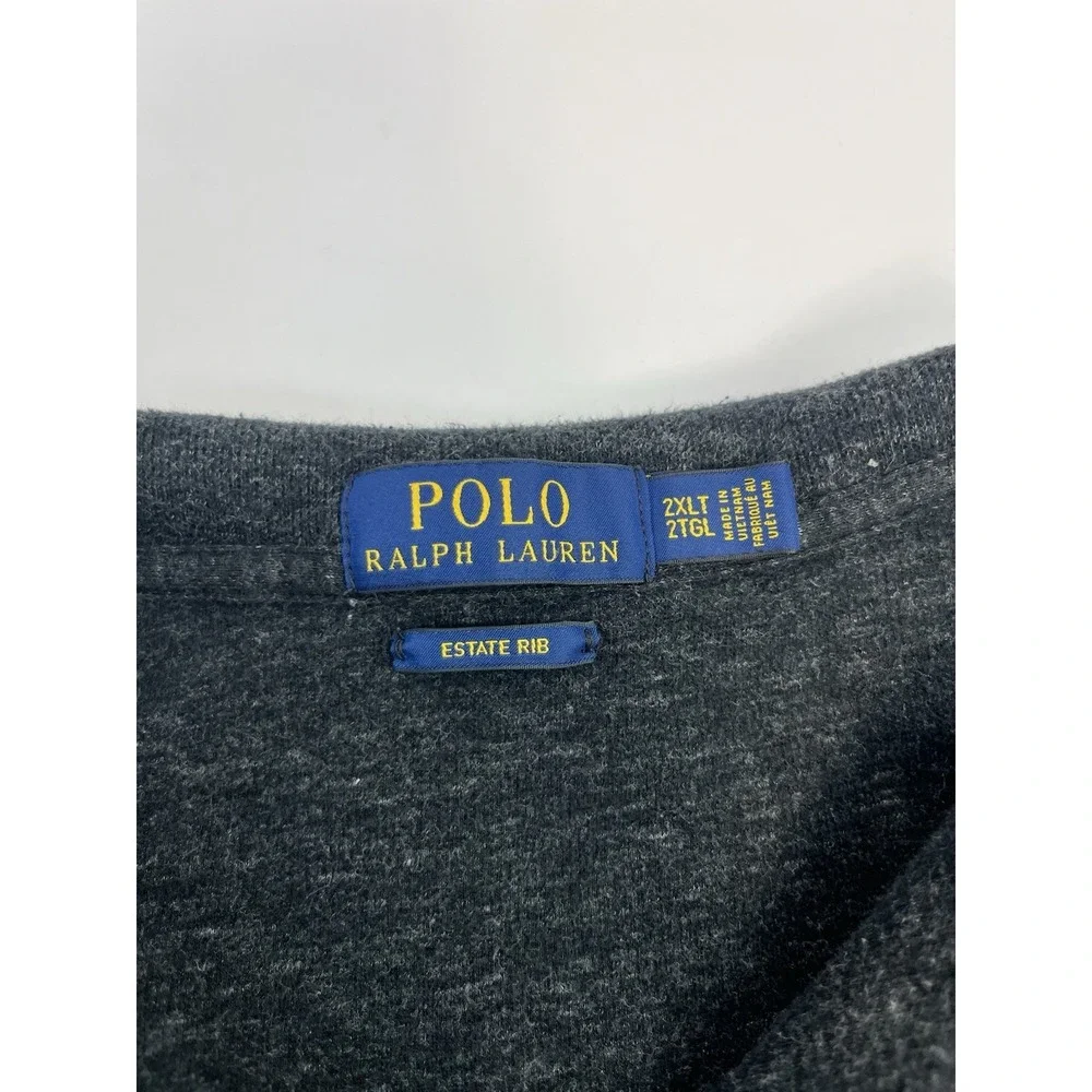 Polo Ralph Lauren Sweater Mens 2XL Gray Estate Rib Quarter Zip Pullover Pony